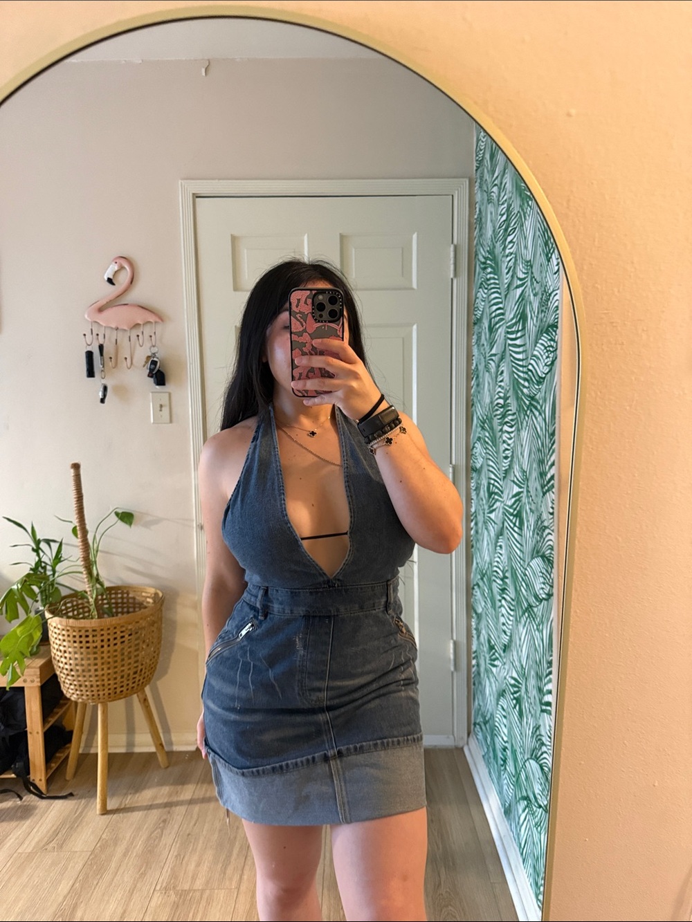 Micas Denim Halter Mini Dress in Dark Blue